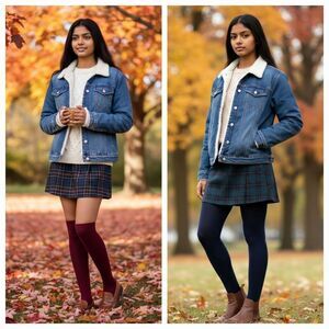 Time & Tru Sherpa Lined Trucker Denim Jean Jacket Size Medium  8/10